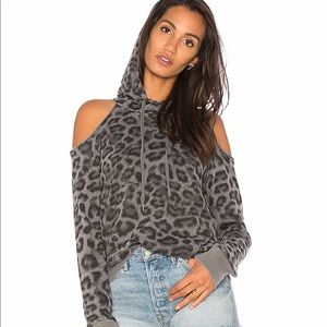 Splendid Gray Leopard Cold Shoulder Hoodie, Sz M